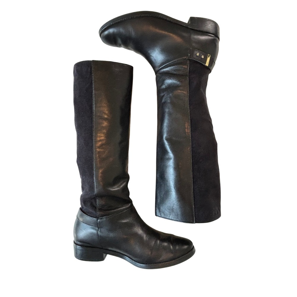 Cole Haan Riding Boots Black Womens 10B Leather Suede Mixed Media Equestrian